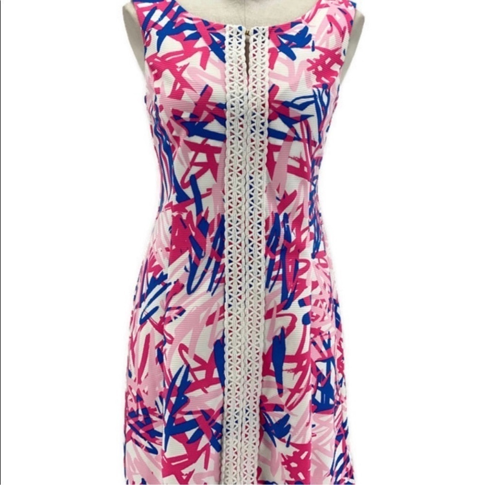 Women’s Taylor Pink Tropical Preppy Shift Crochet Print Mini Dress Size 10 - Picture 1 of 11